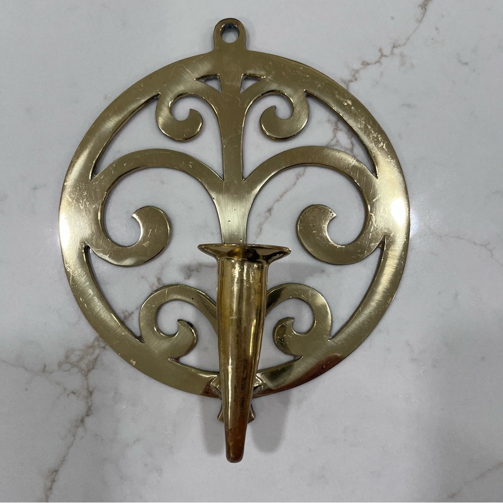 Vintage Brass Candle Wall Sconces Pair Cottagecore Cozy Farmhouse - Picture 2 of 5
